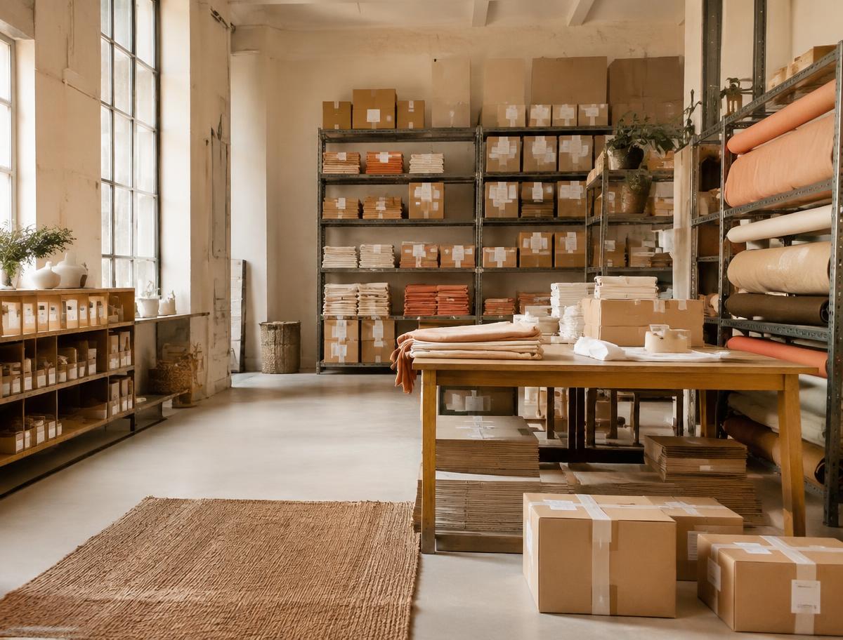 Warehouse with packed parcels